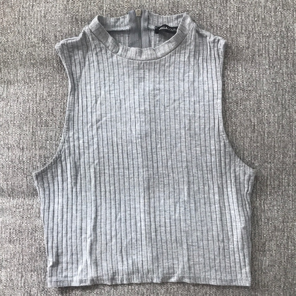 Grey Mock Neck Crop Top